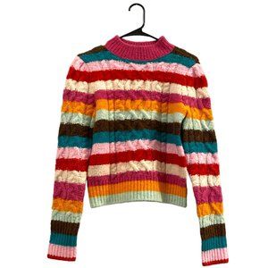 Halogen X Atlantic-Pacific Multi-Colored Striped Cable Knit Sweater XS
